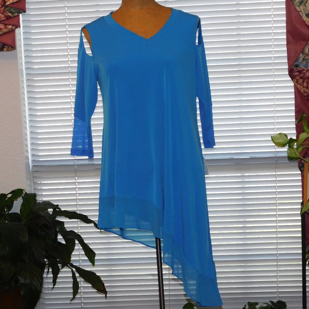 NWT $115 Bright Blue Cold Shoulder Asymmetrical Top LIOR S 6 8